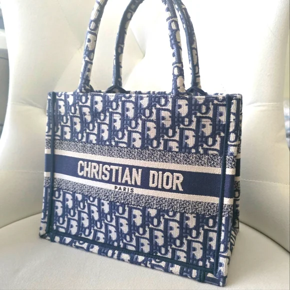 Christian Dior Oblique Book Tote Bag Blue Small - Picture 1 of 14